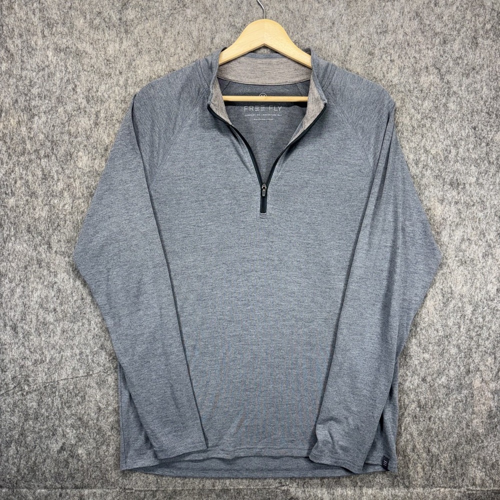 Free Fly 1/4 Zip Pullover Men's Medium Blue Gray Bamboo Stretch Golf Quarter Zip